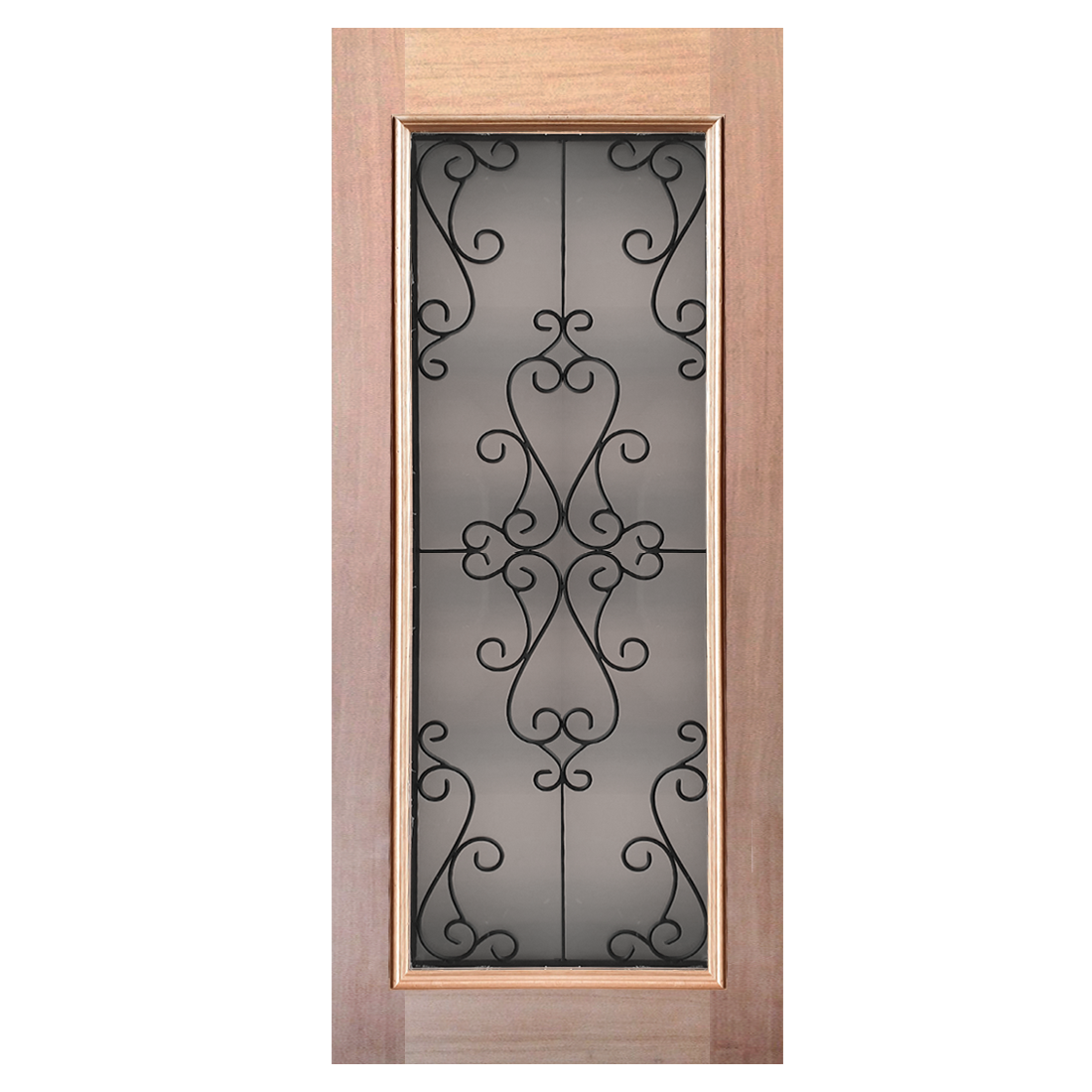 Baiachi 820X2040X40mm Timber Veneer External Door Raised Mould Wrought Iron Double Glazed