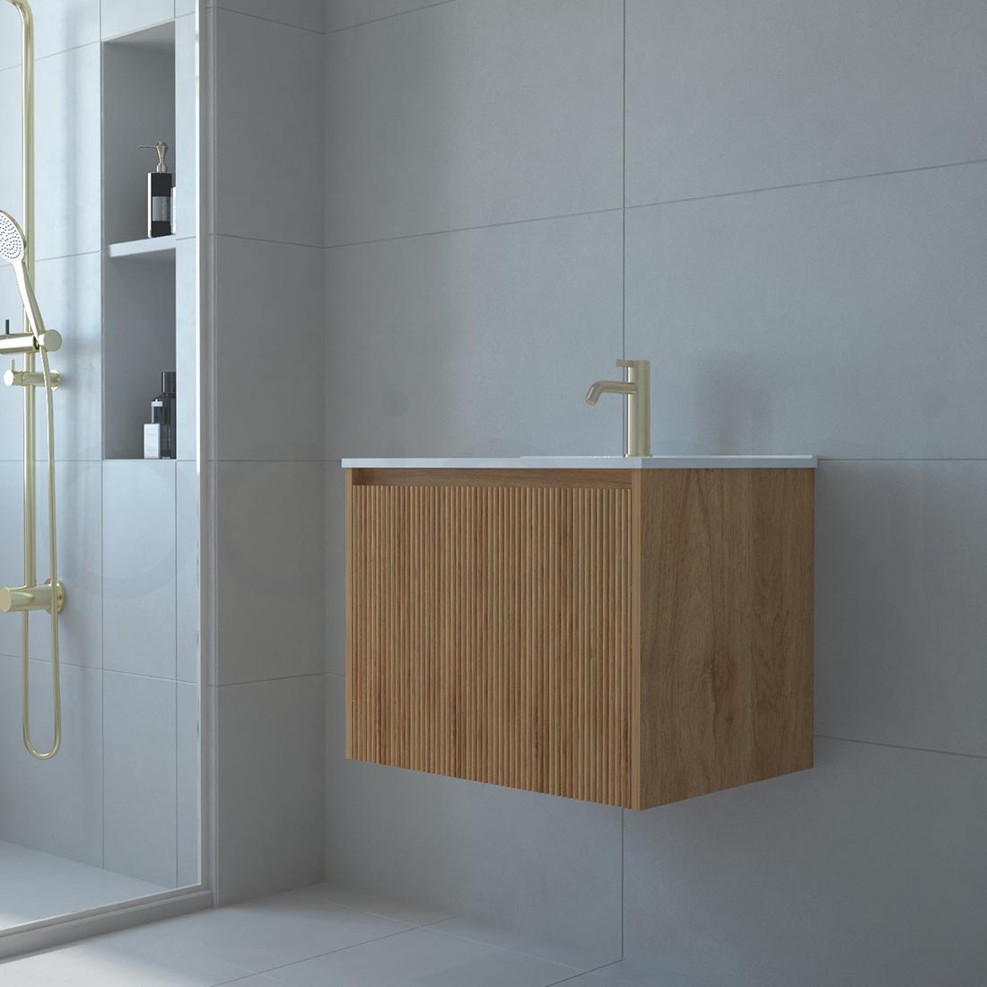 Baiachi Clermont 600 Fluted Timber Bathroom Vanity Wall Hung Cabinet