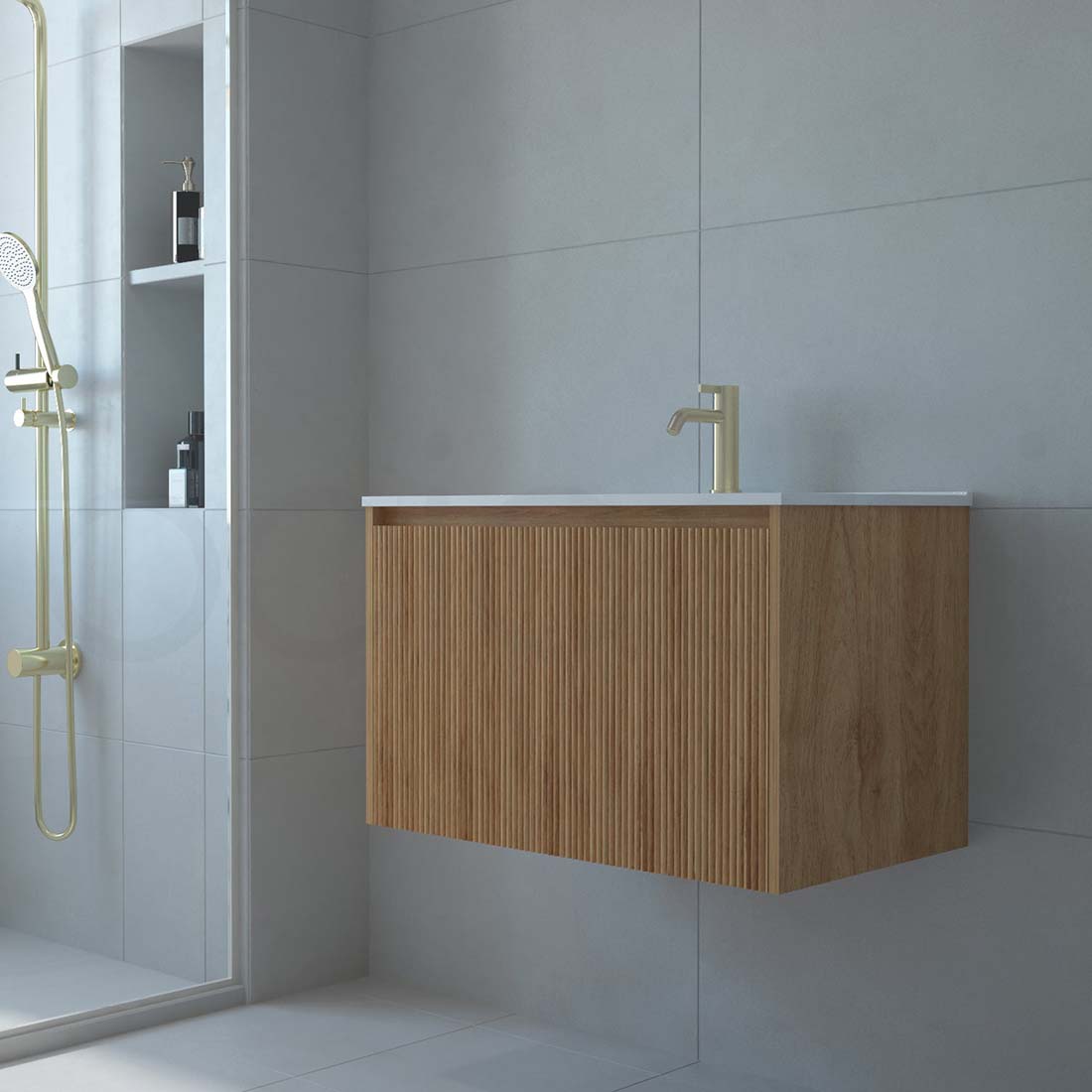 Baiachi Clermont 750 Fluted Timber Bathroom Vanity Wall Hung Cabinet