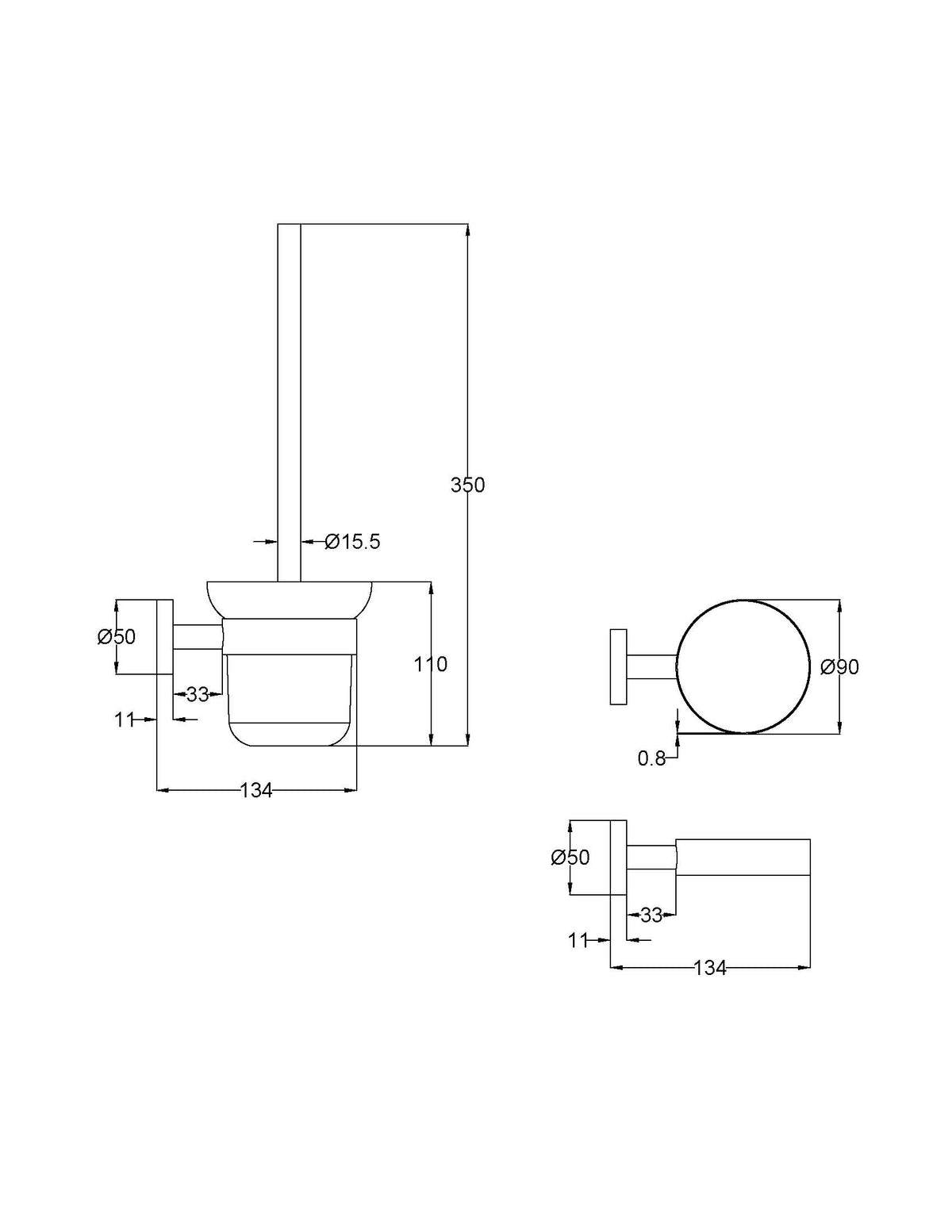 Otus Slimline SS304 Toilet Brush Set Stainless Steel