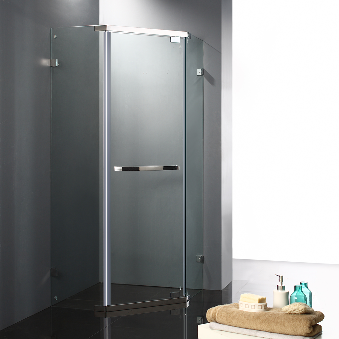 Frameless shower screen 1000x1000mm Diamond Chrome
