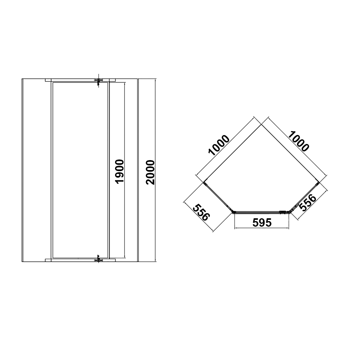 Frameless shower screen 1000x1000mm Diamond Chrome