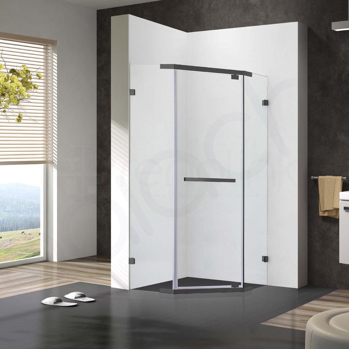 Frameless shower screen 1000x1000mm Diamond Gun Metal