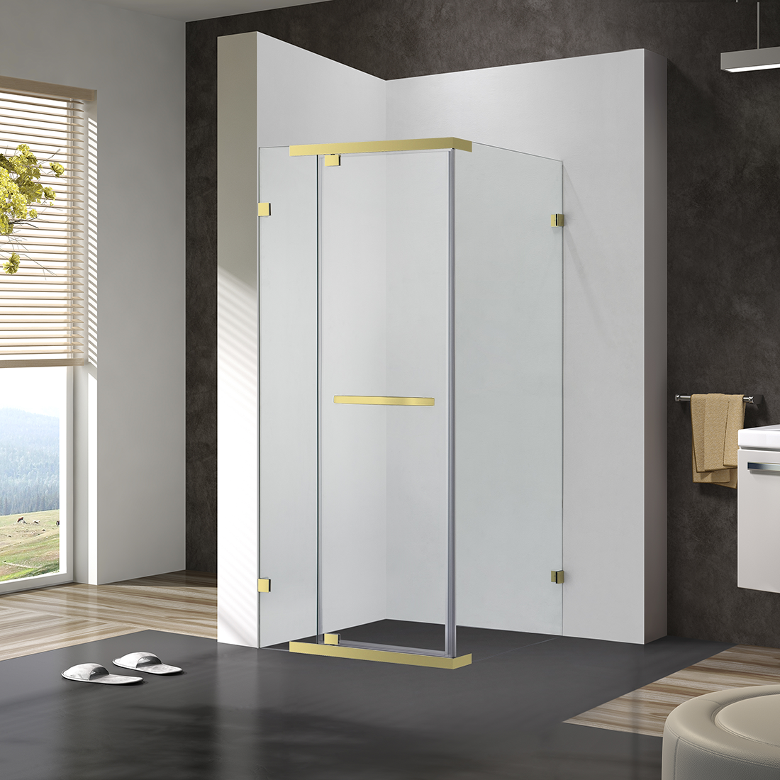Frameless Shower Screen 1000x1000mm Square Brushed Gold