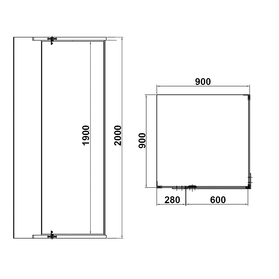 Frameless Shower Screen 900x900mm Square Chrome