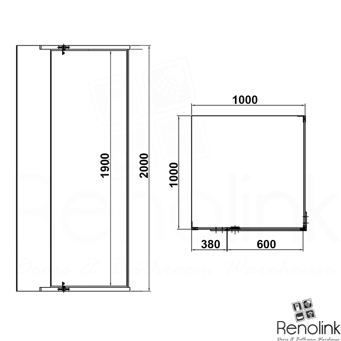 Frameless Shower Screen 1000x1000mm Square Gun Metal