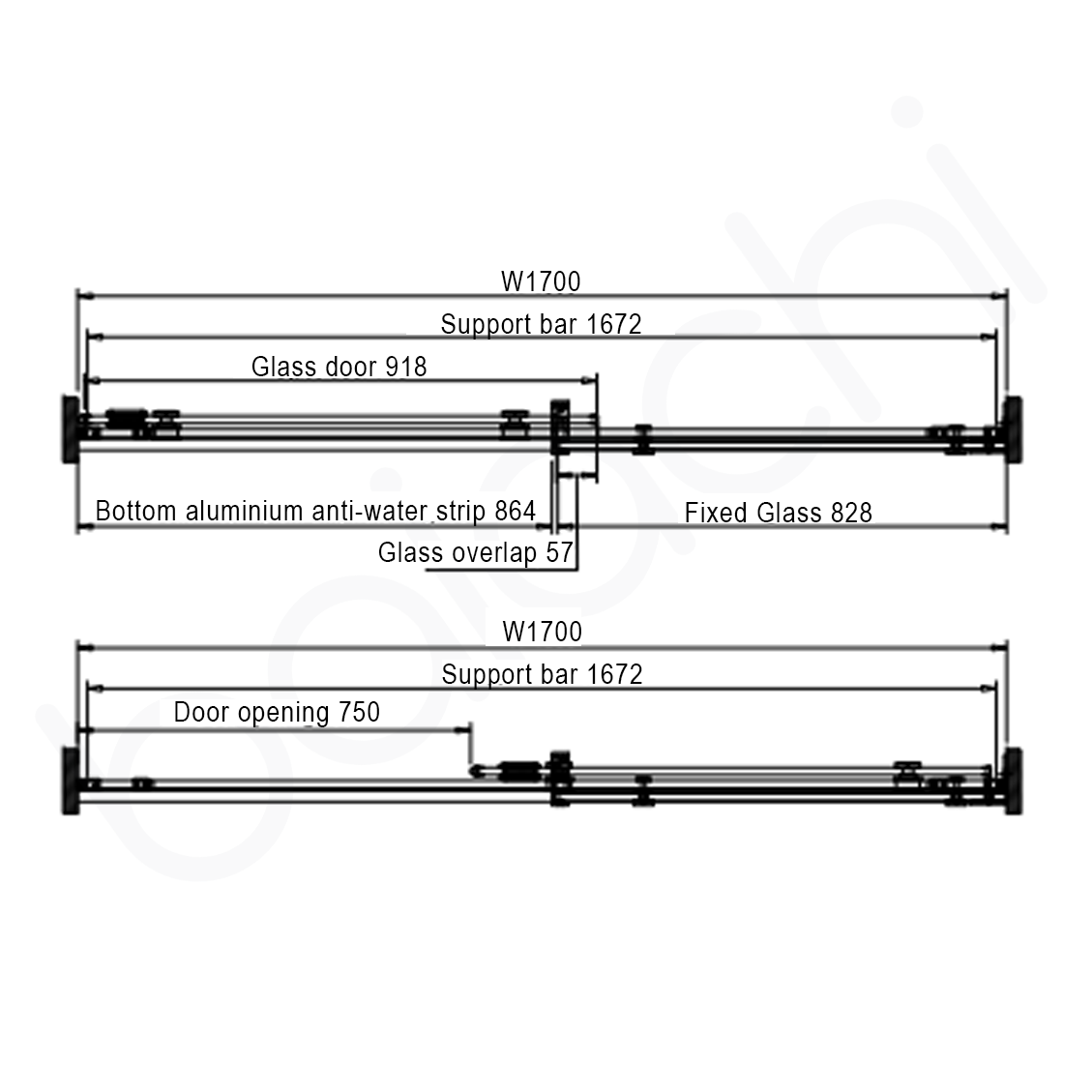 Frameless Wall to Wall Adjustable Sliding Shower Screen 1700x2000mm Matte Black