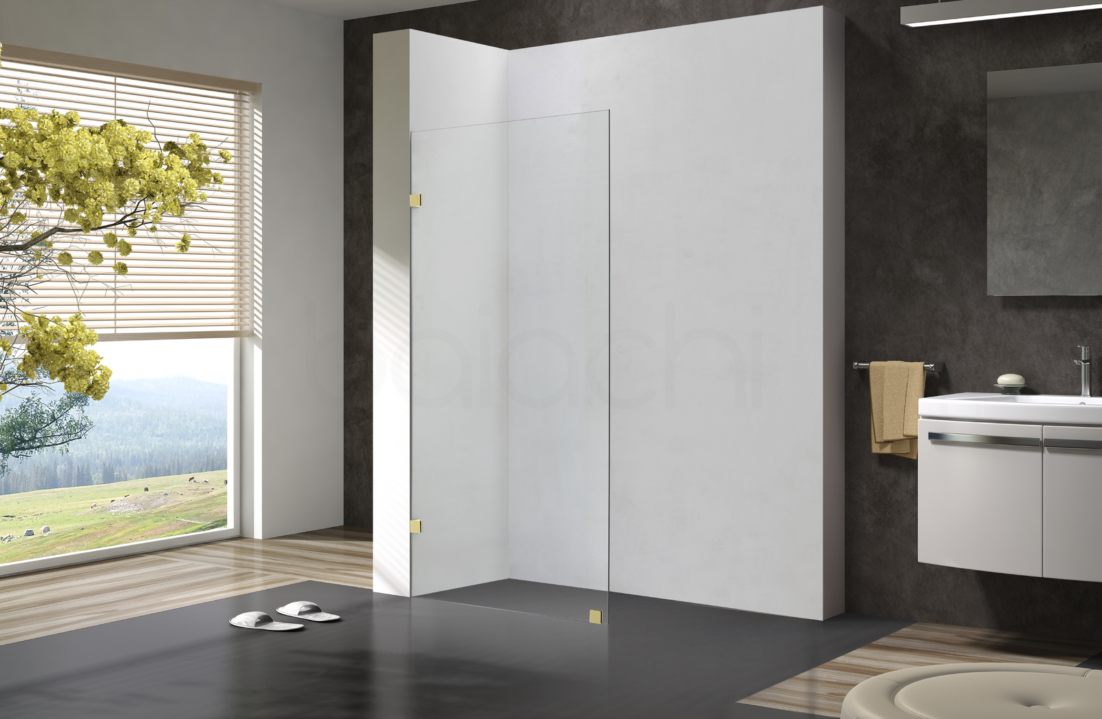 Frameless Shower Screen 1000mm Brushed Gold