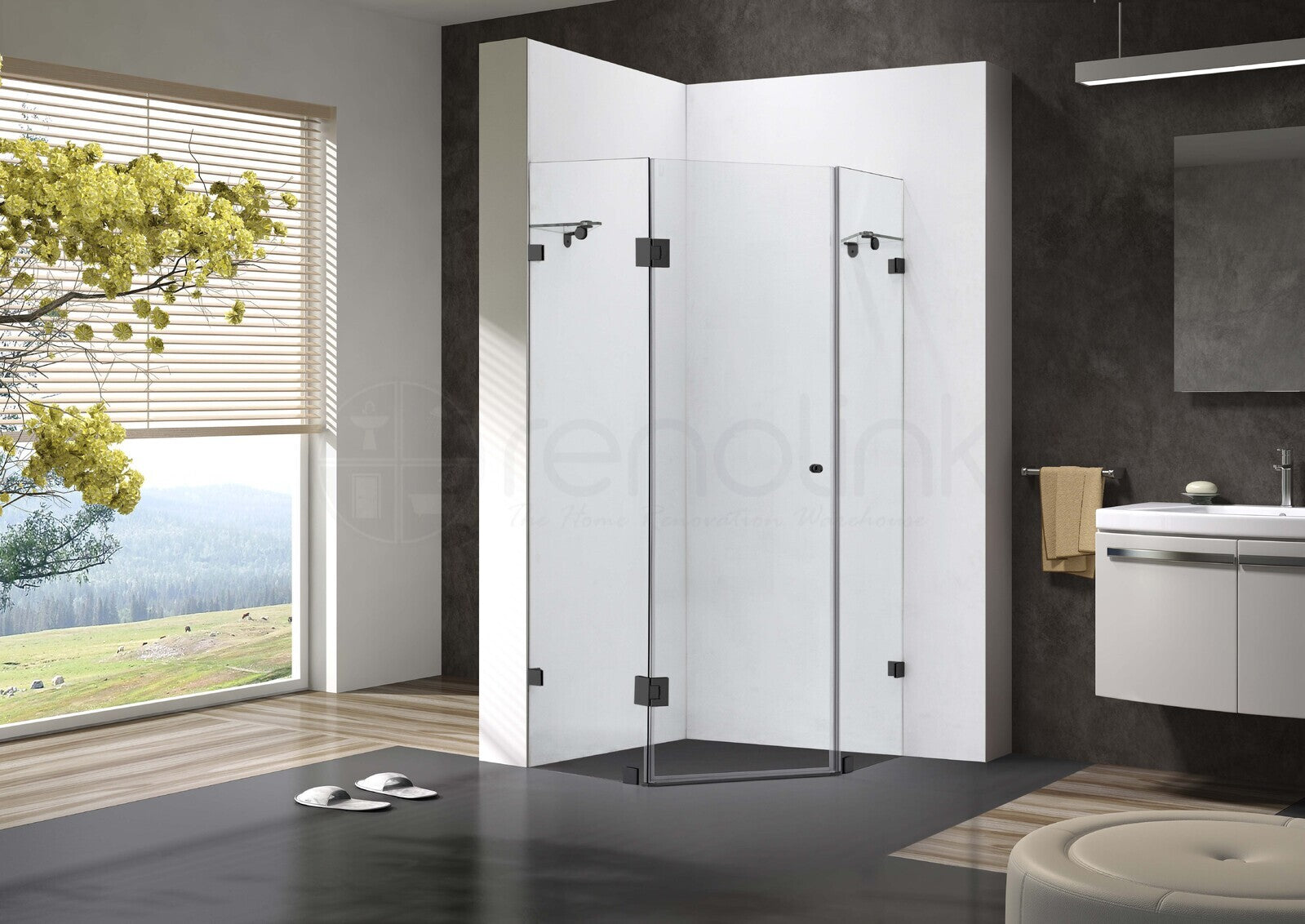 Frameless Shower Screen 900x900mm Diamond Matte Black