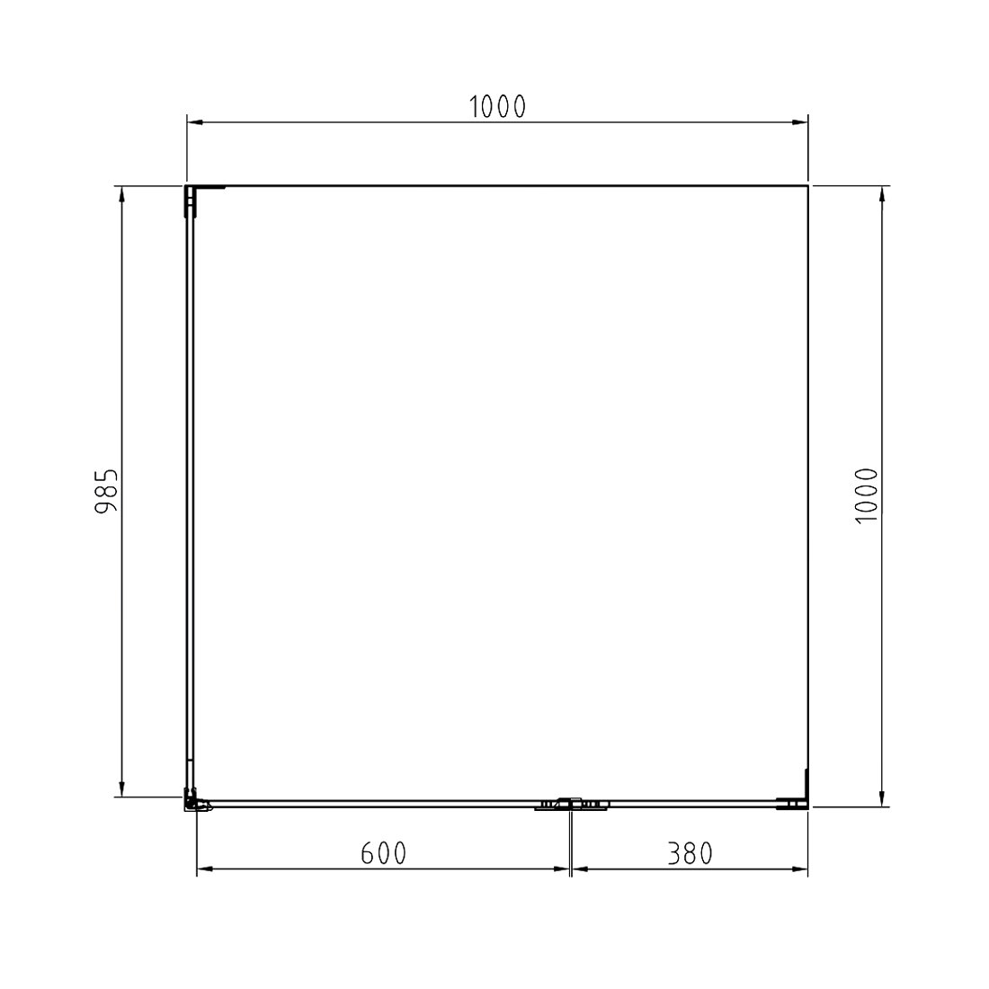 Frameless Shower Screen 1000x1000mm Square Brushed Gold