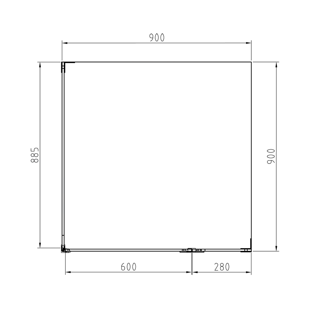 Frameless Shower Screen 900x900mm Square Brushed Gold