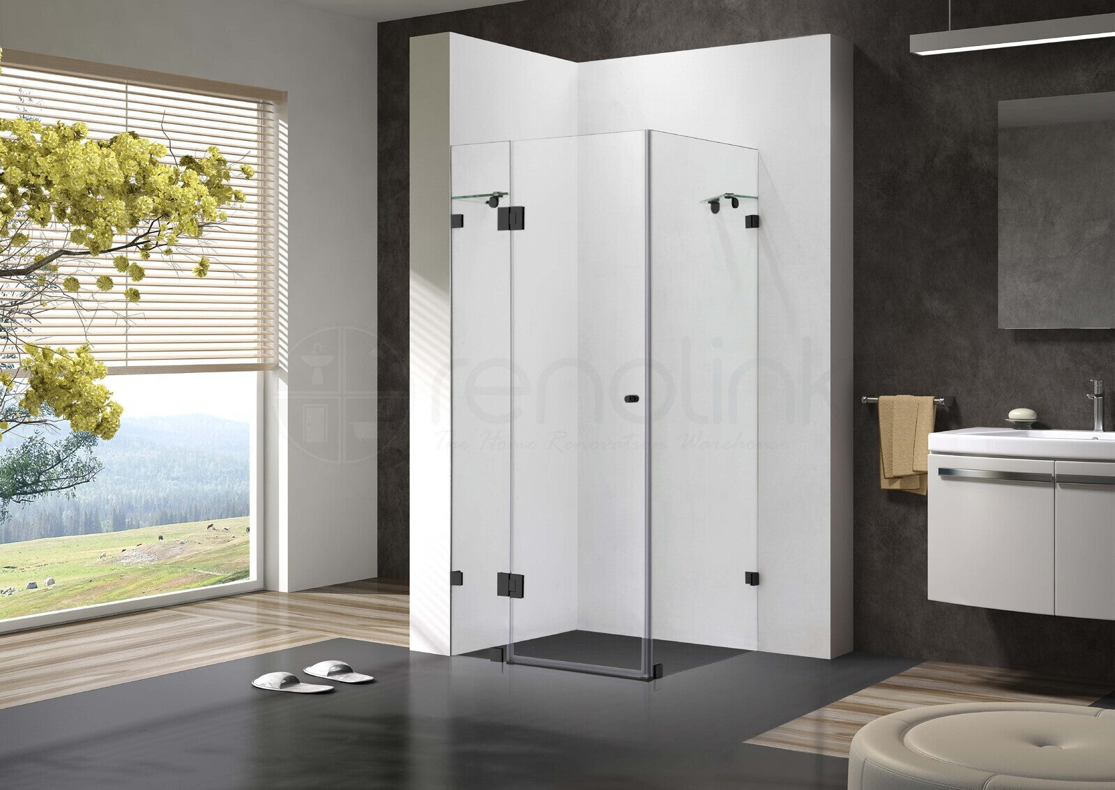 Frameless Shower Screen 1000x1000mm Square Matte Black