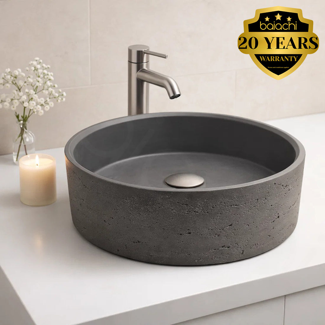 Baiachi Travertine Concrete Bathroom Counter top Basin Ankara Charcoal