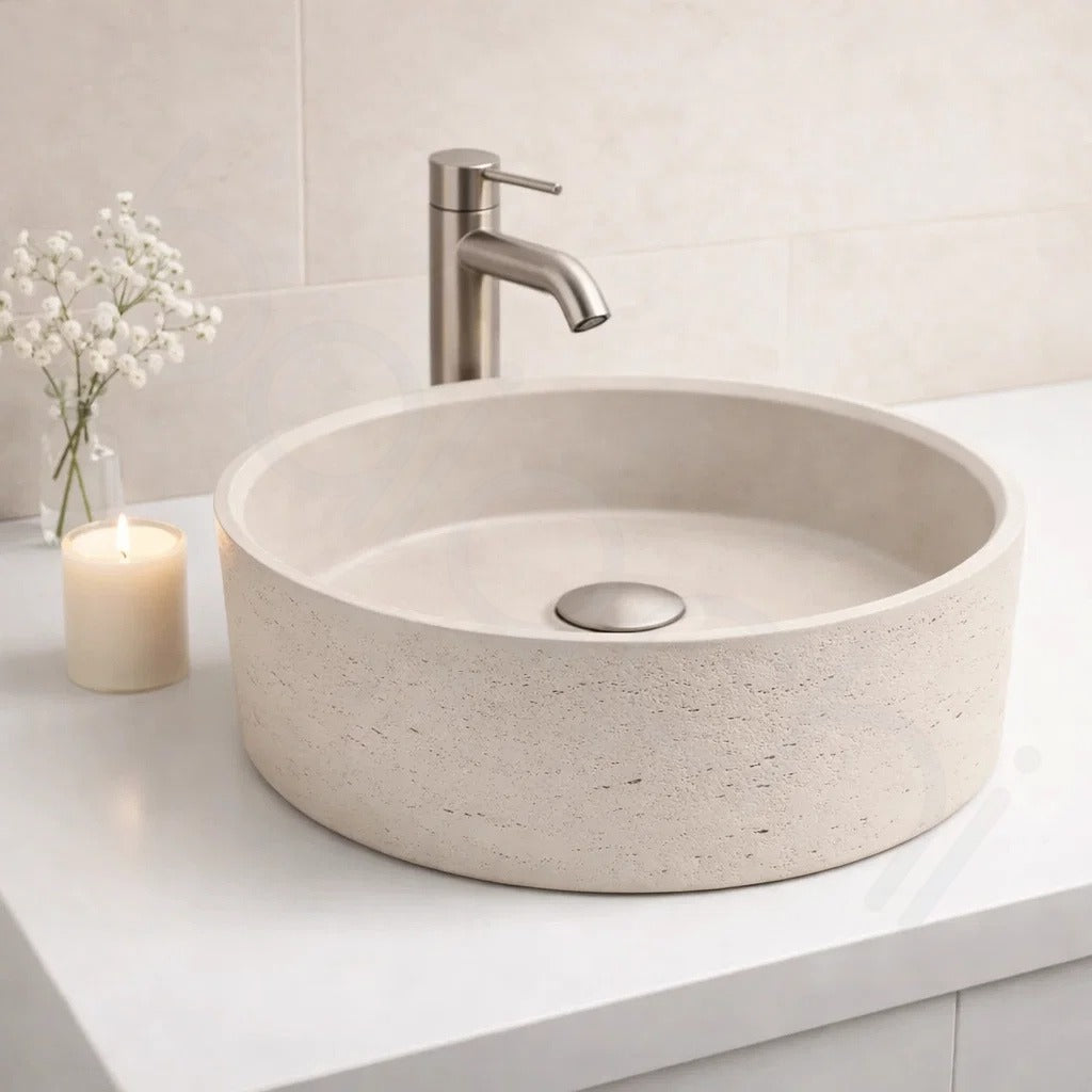 Baiachi Travertine Concrete Bathroom Counter top Basin Tuscany Warm White