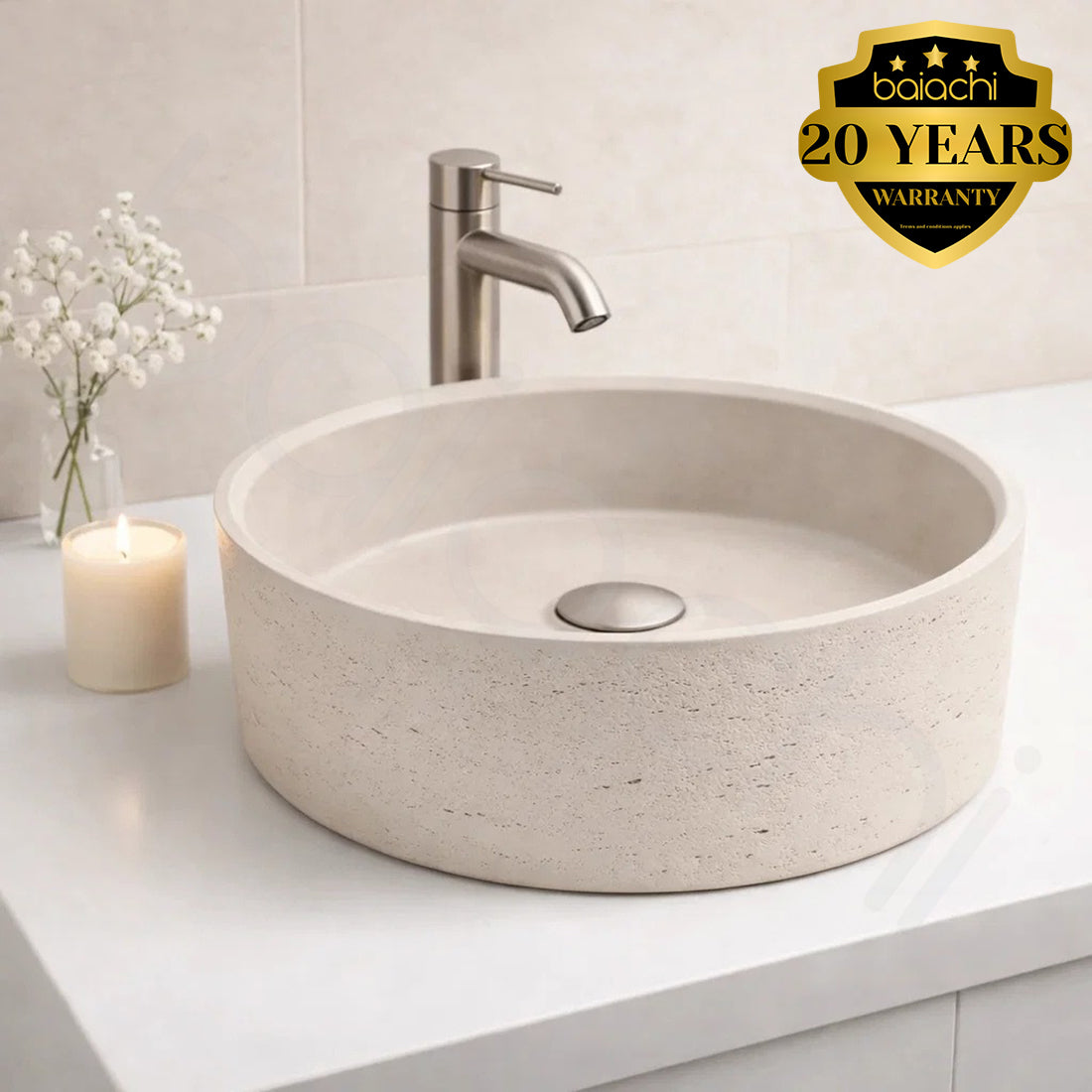 Baiachi Travertine Concrete Bathroom Counter top Basin Tuscany Warm White