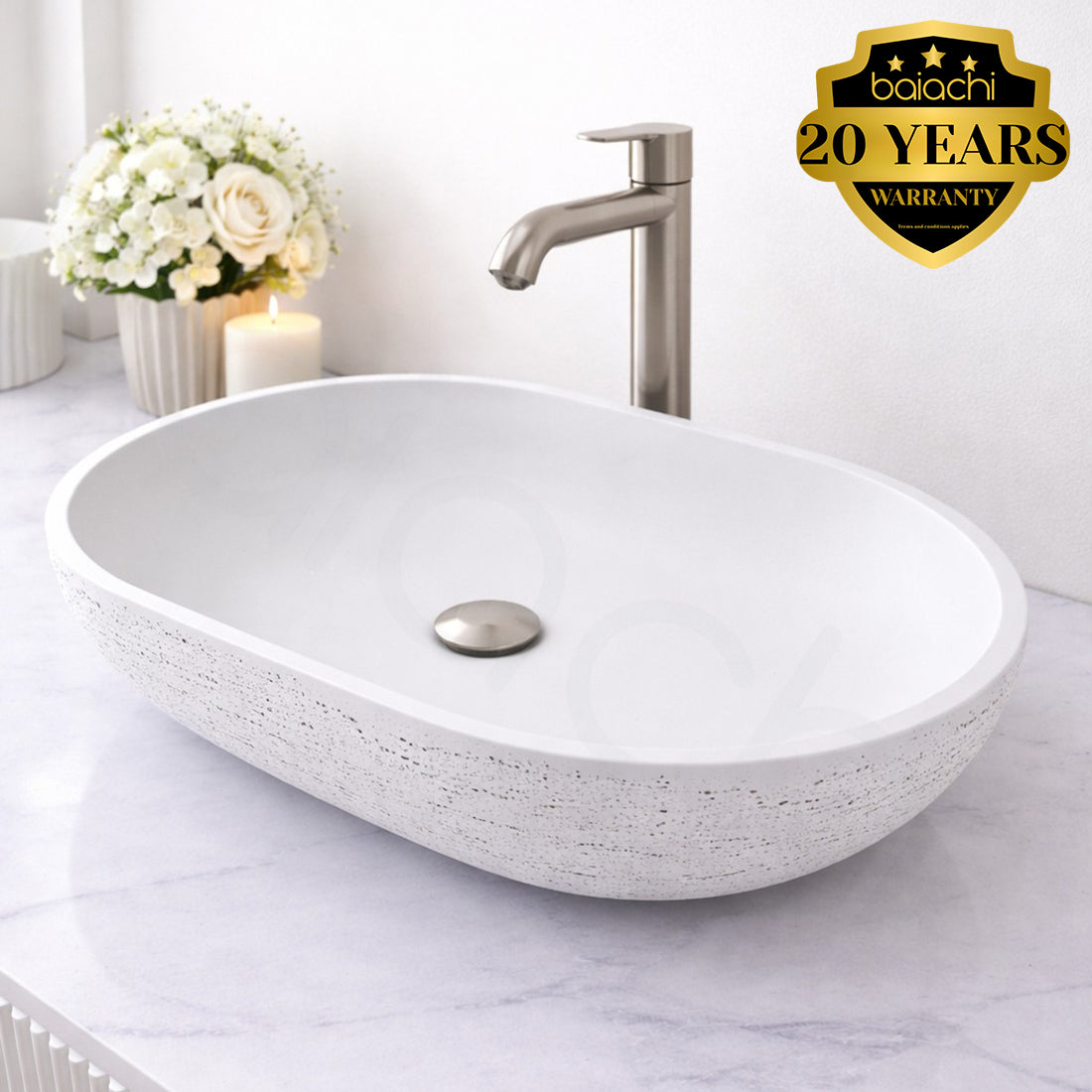 Baiachi Travertine Concrete Bathroom Counter top Basin Tivoli Natural White