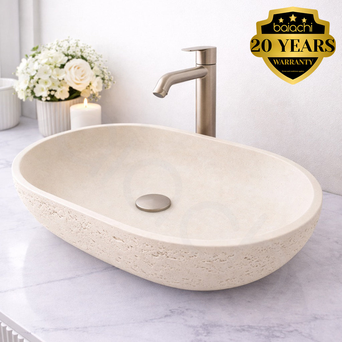 Baiachi Travertine Concrete Bathroom Counter top Basin Tuscany Warm White