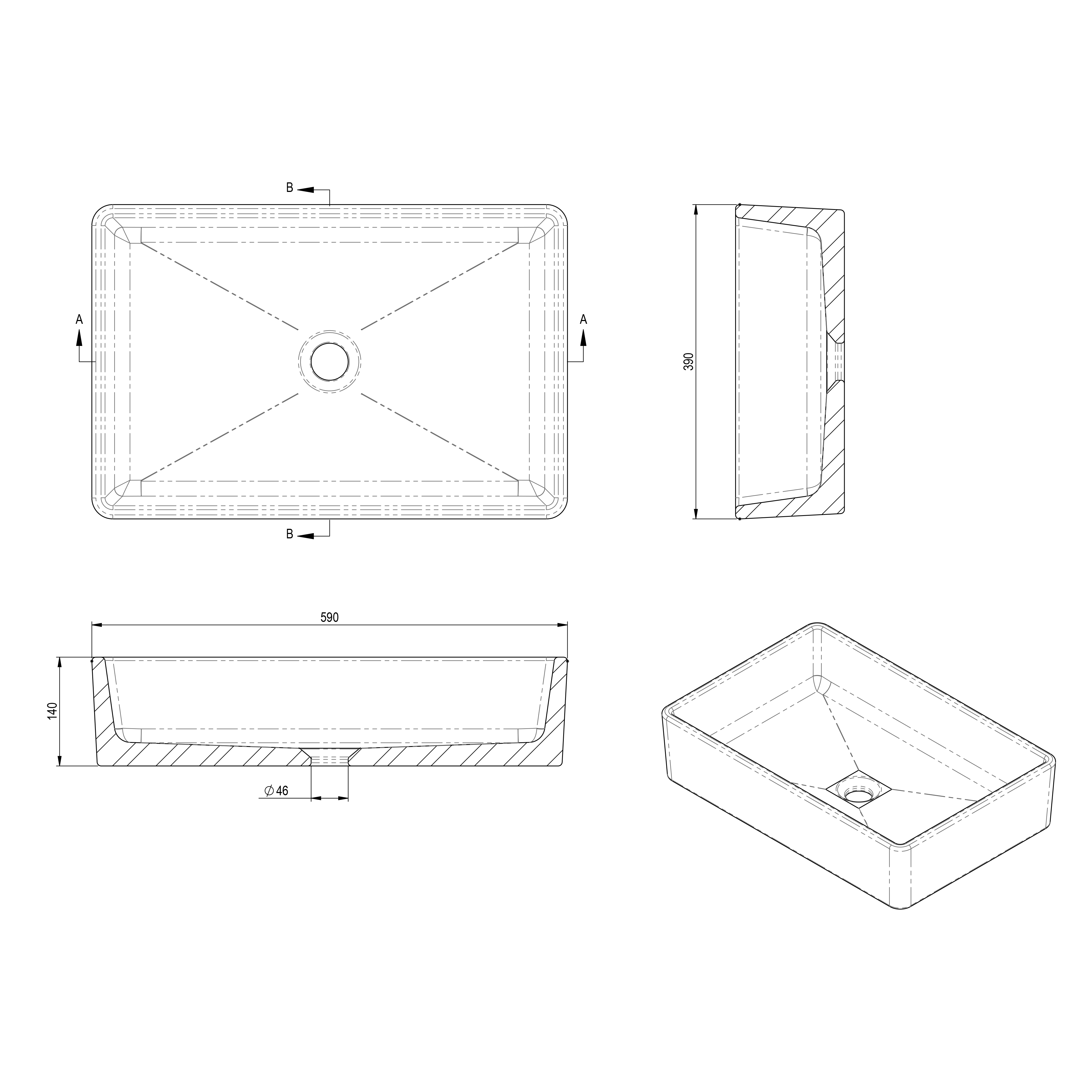 Spring Hill Designs Aila Rectangular Above Counter Concrete Basin Grey Terrazzo