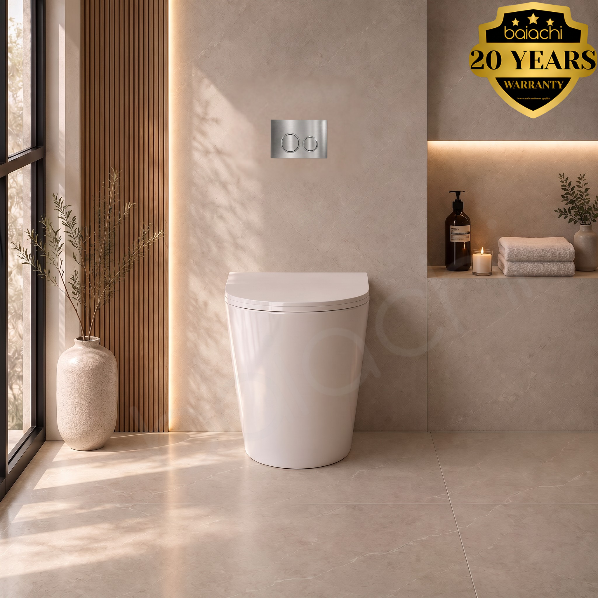 Habana Tornado Rimless Quiet Flush In Wall Toilet Suite with Round Brushed Nickel Flushing Buttons