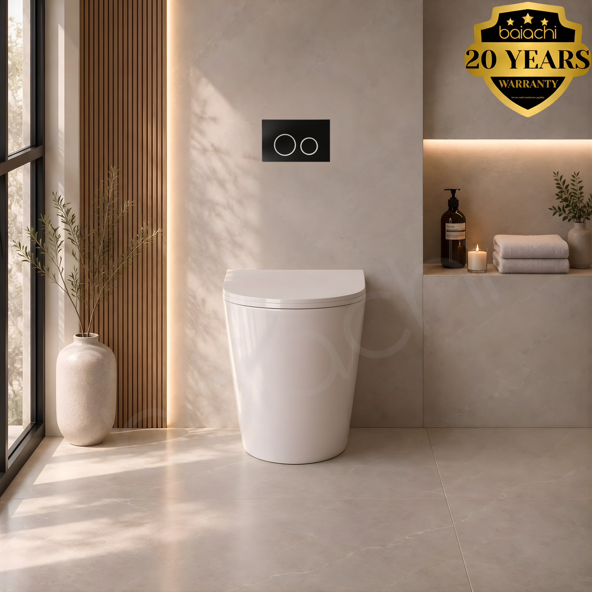 Habana Tornado Rimless Quiet Flush In Wall Toilet Suite with Round Matte Black Flushing Buttons
