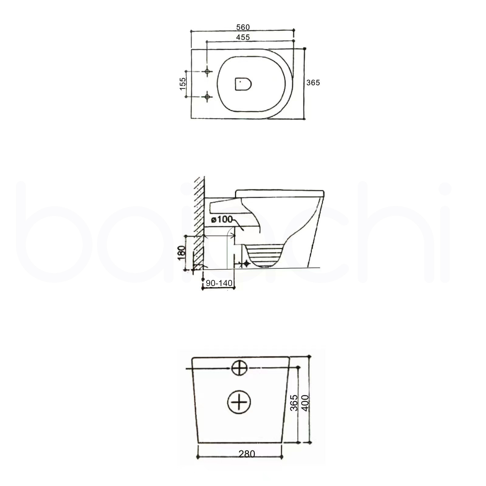 Ballina Rimless In Wall Toilet Suite with Round Chrome Flushing Buttons