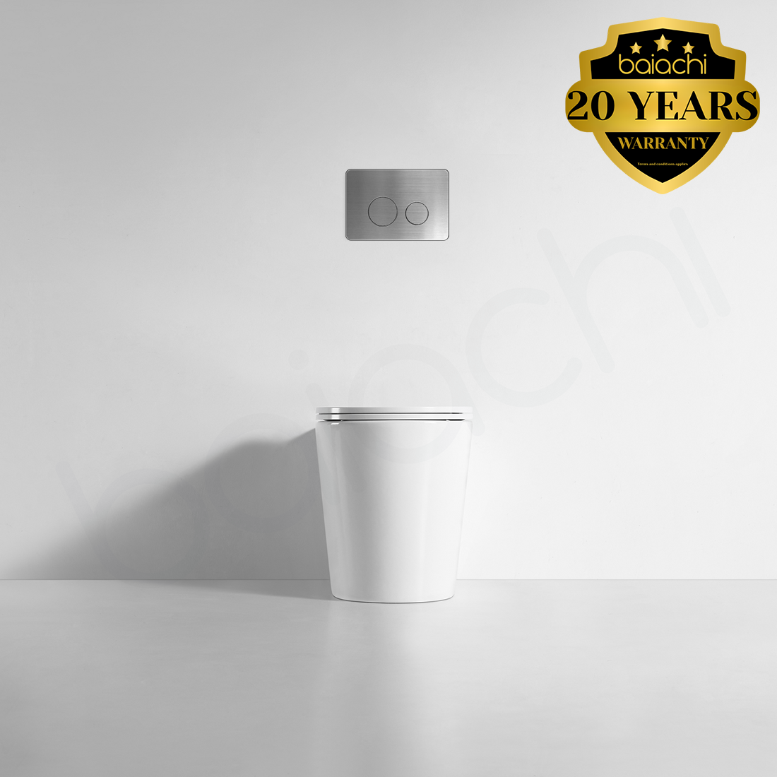 Ballina Rimless In Wall Toilet Suite with Round Stainless Steel Flushing Buttons