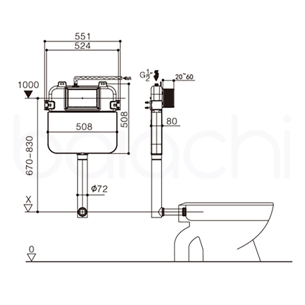 Ballina Rimless In Wall Toilet Suite with Round Stainless Steel Gun Metal Flushing Buttons