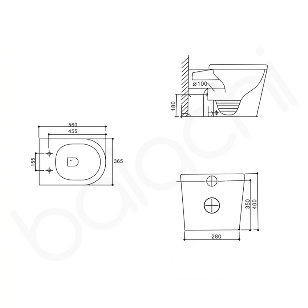 Habana Tornado Rimless Quiet Flush In Wall Toilet Suite with Round Stainless Steel Flushing Buttons