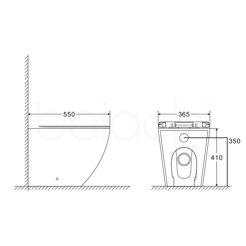 Baiachi Involution Rimless In Wall Tornado Toilet Suite with Round Stainless Steel Brushed Nickel Flushing Buttons BTW2