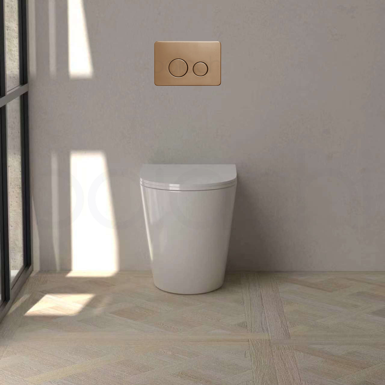 Baiachi Involution Rimless In Wall Tornado Toilet Suite with Round Stainless Steel Brushed Copper Flushing Buttons BTW1