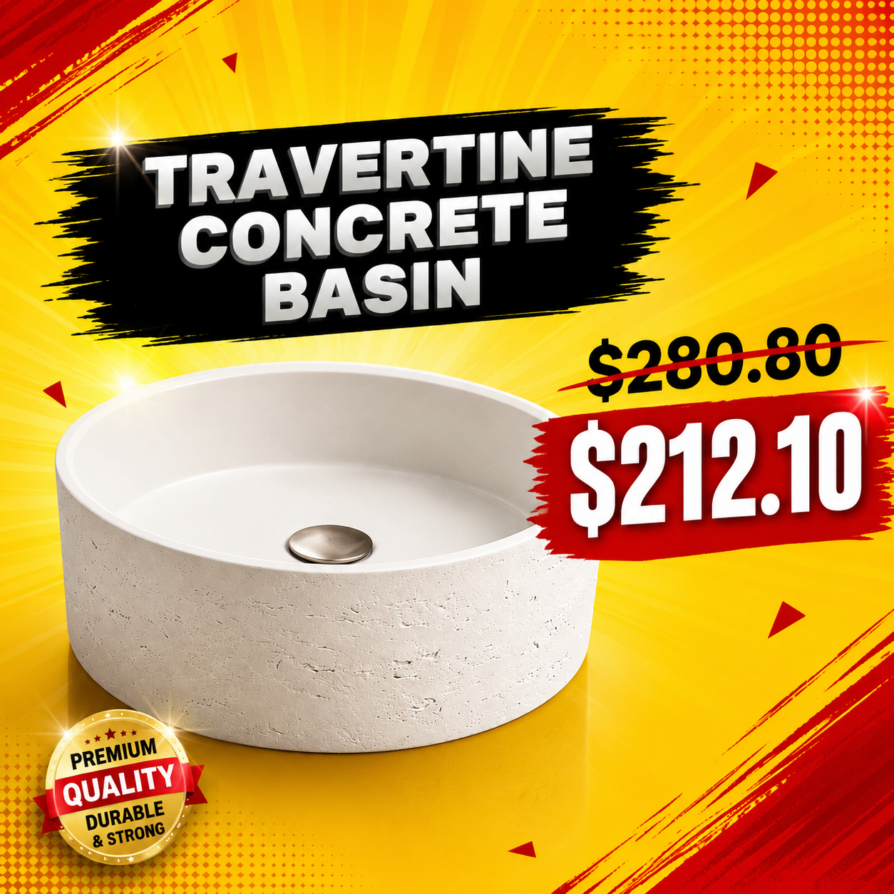 Baiachi Travertine Round Concrete Bathroom Counter Top Basin Tuscany Warm White