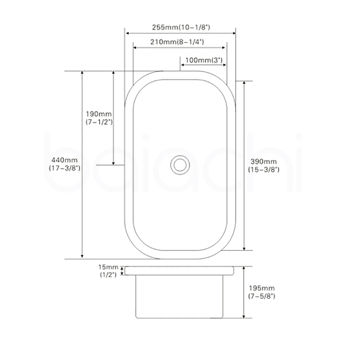 Baiachi Ceramic Kitchen and Laundry Undermount Sink Stainless Steel Waste