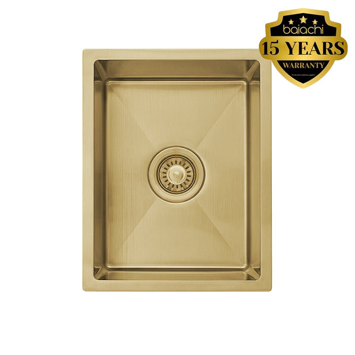 Baiachi 350x450 Handmade Kitchen and Laundry Stainless Steel Sink Single Bowl Top Undermount Brushed Gold