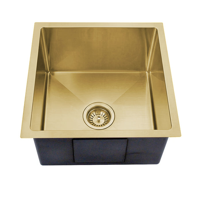 Baiachi 450x450 Handmade Kitchen and Laundry Stainless Steel Sink Single Bowl Top Undermount Brushed Gold