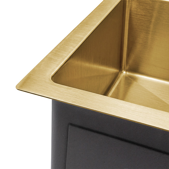 Baiachi 450x450 Handmade Kitchen and Laundry Stainless Steel Sink Single Bowl Top Undermount Brushed Gold
