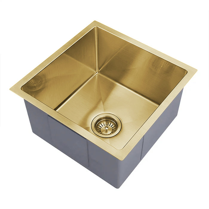 Baiachi 450x450 Handmade Kitchen and Laundry Stainless Steel Sink Single Bowl Top Undermount Brushed Gold
