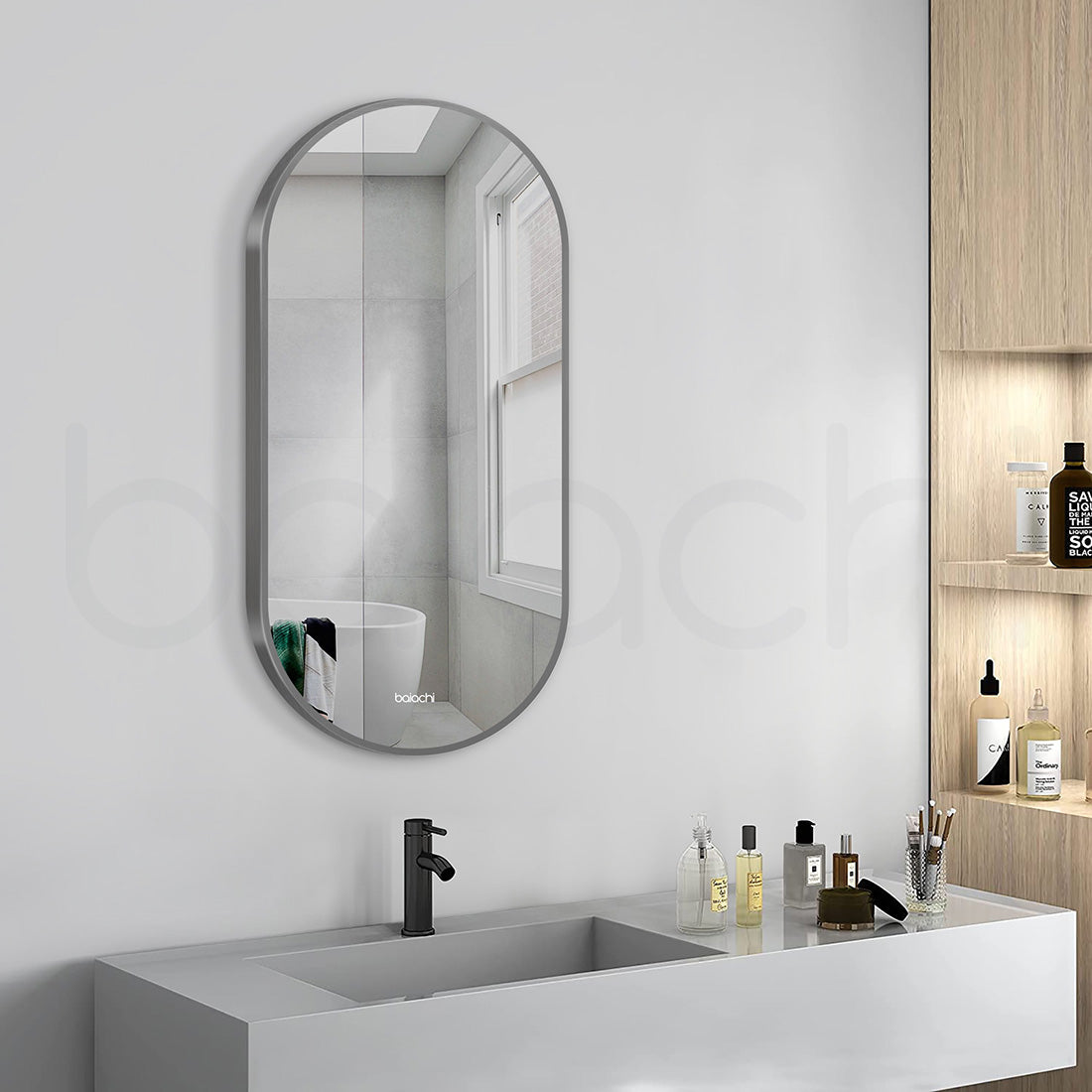 Baiachi Oval 450mmx900mm Frame Mirror Gun Metal
