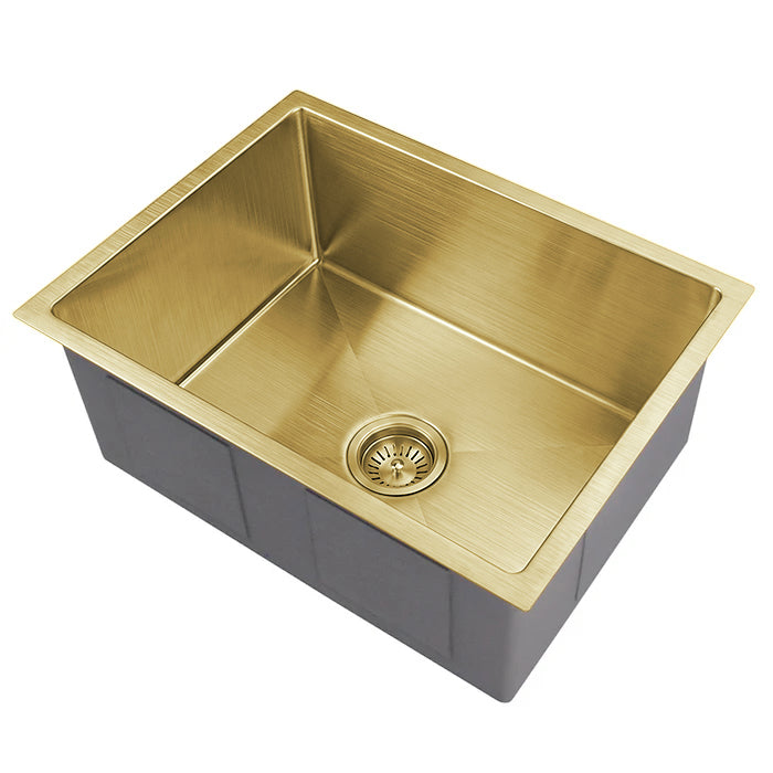 Baiachi 650x450 Handmade Kitchen and Laundry Stainless Steel Sink Single Bowl Top Undermount Brushed Gold