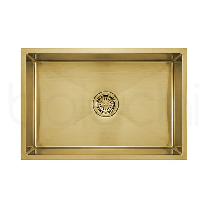 Baiachi 650x450 Handmade Kitchen and Laundry Stainless Steel Sink Single Bowl Top Undermount Brushed Gold