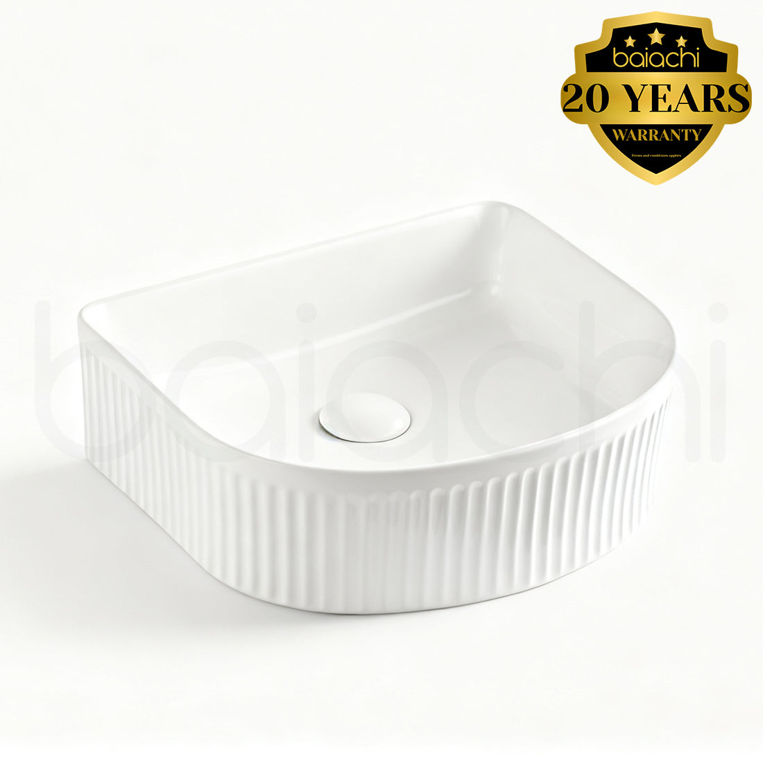 Baiachi 400x350mm Ceramic Above Counter Fluted Basin Matte White