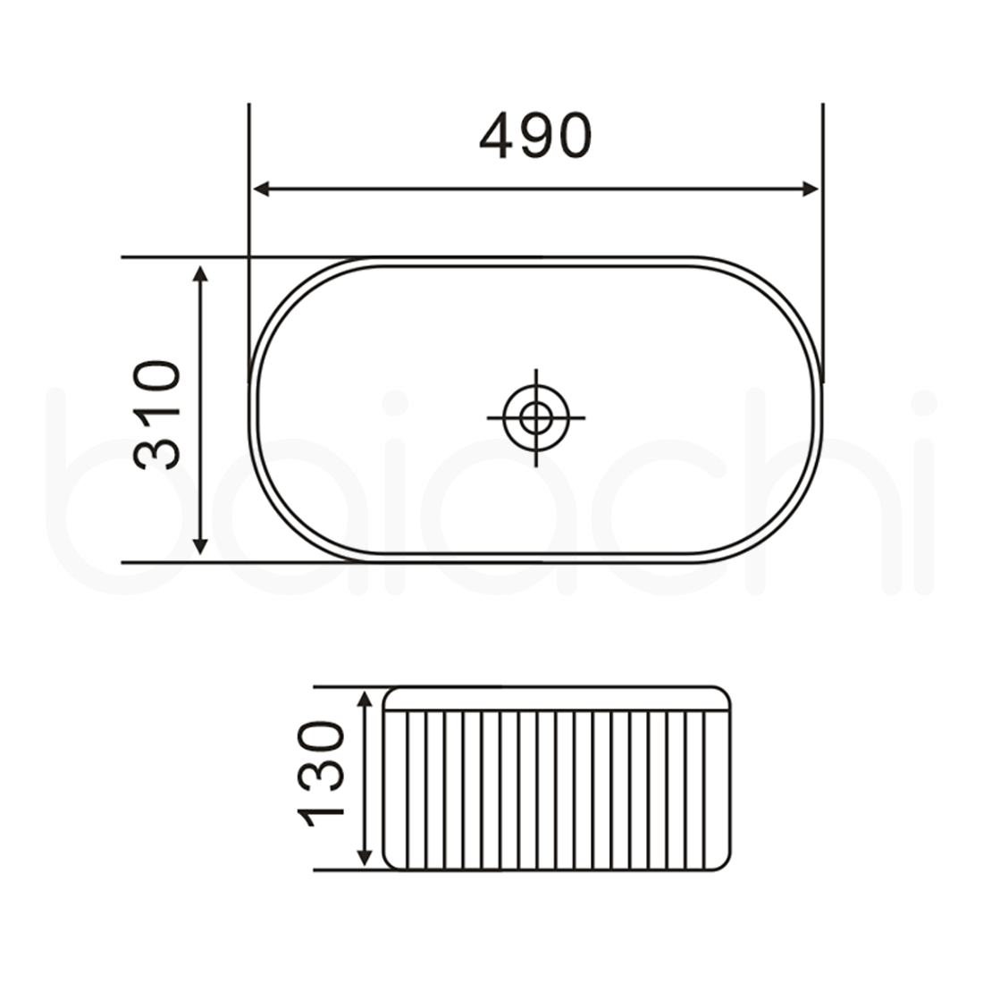 Baiachi 490x310mm Ceramic Above Counter Fluted Basin White