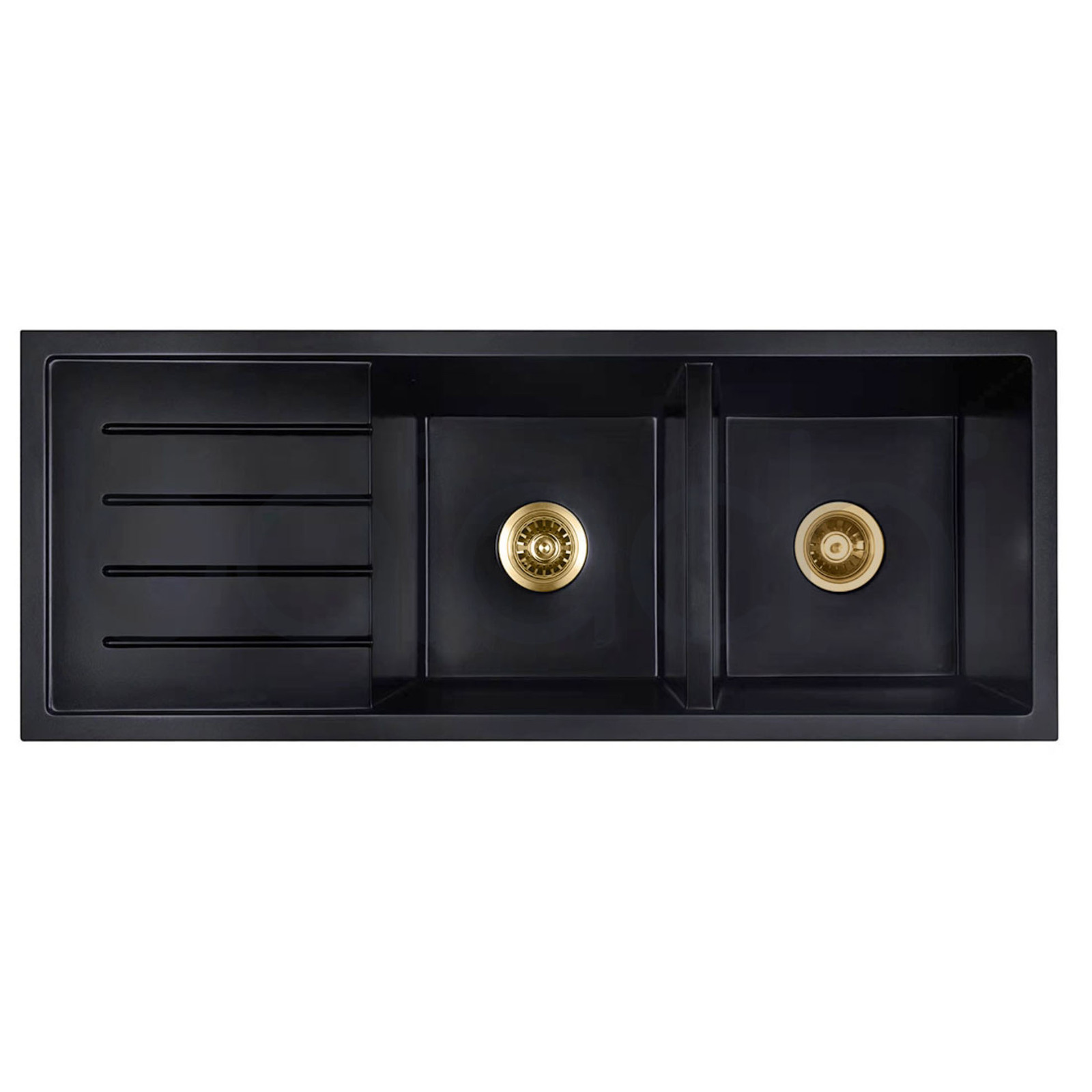 Baiachi Double Bowl and Drainer Granite Kitchen Sink Black with Gun metal Waste