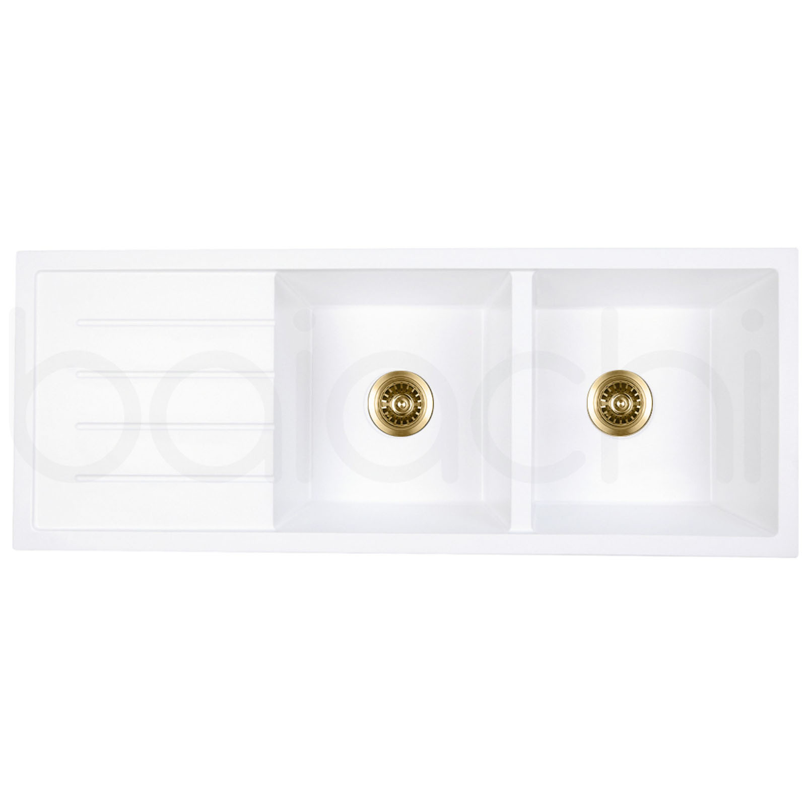 Baiachi 1160 x 450 Double Bowl and Drainer Granite Kitchen Sink White with Black Waste