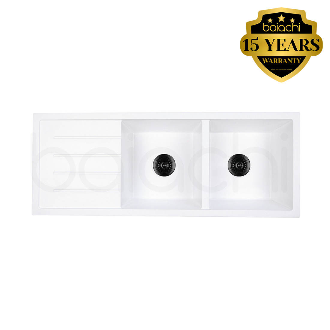 Baiachi 1160 x 450 Double Bowl and Drainer Granite Kitchen Sink White