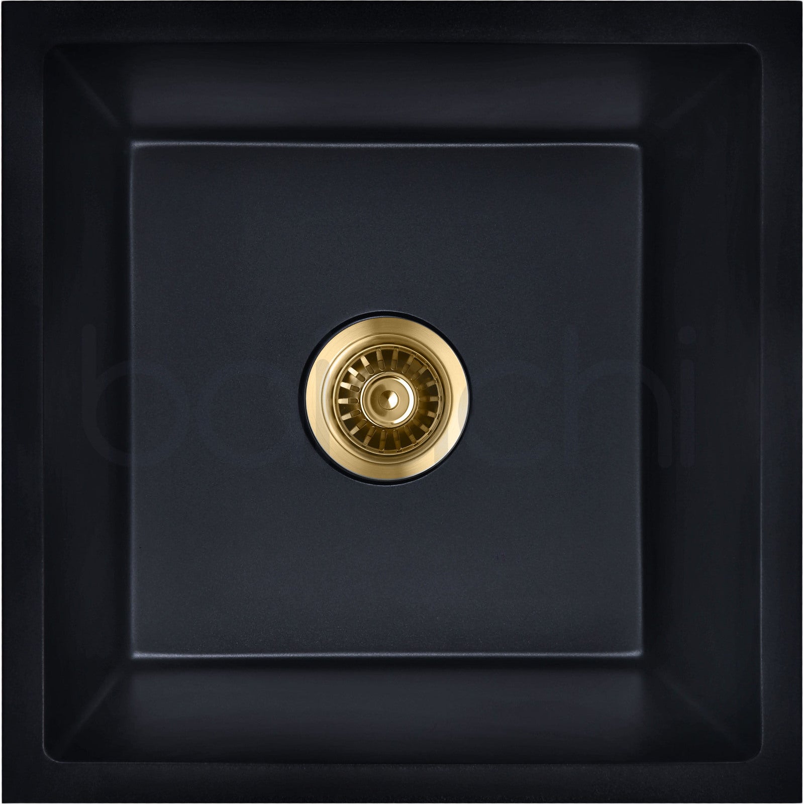 Baiachi 450 x 450 Single Bowl Granite Kitchen Sink Black with Brushed Gold Waste