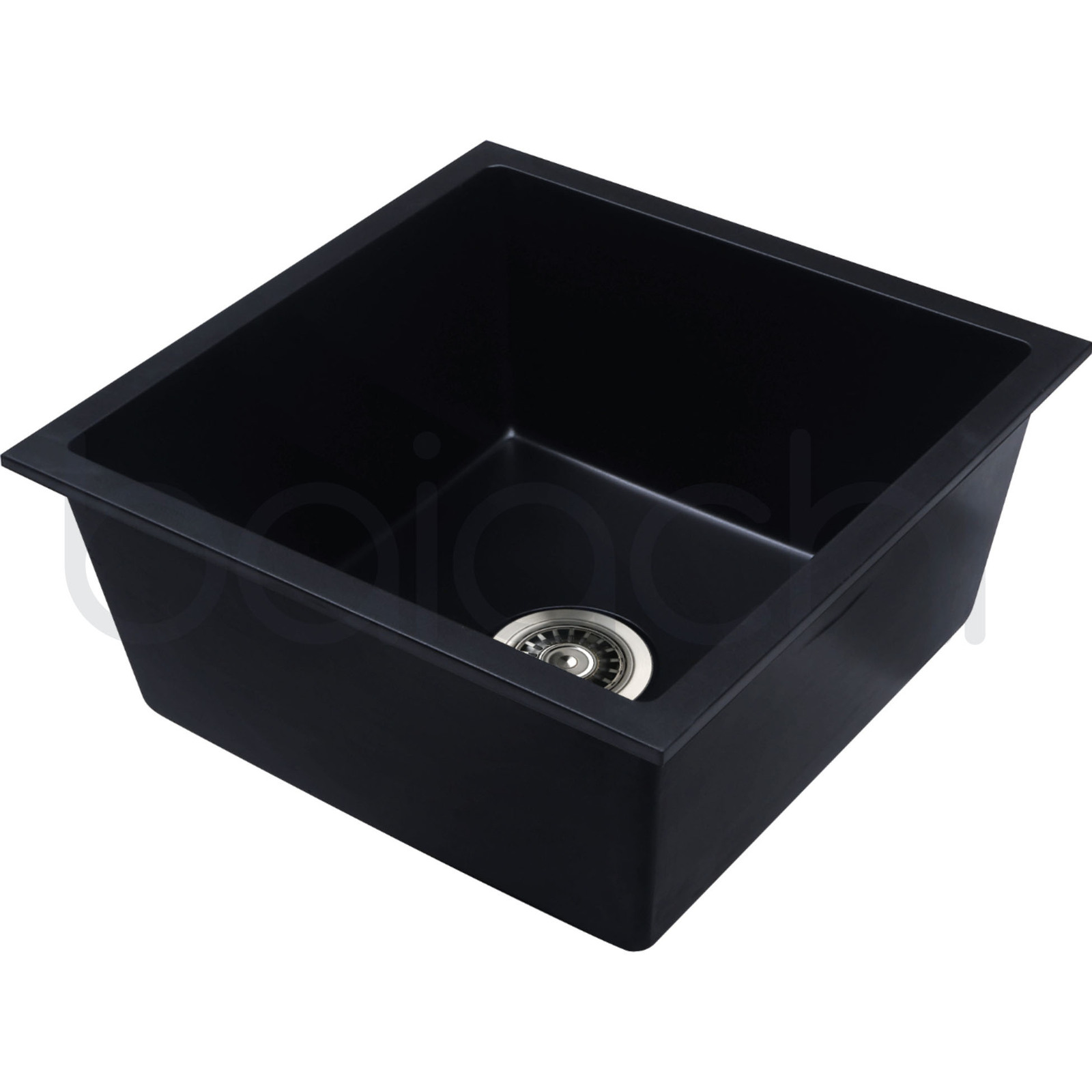 Baiachi 450 x 450 Single Bowl Granite Kitchen Sink Black with Brushed Gold Waste