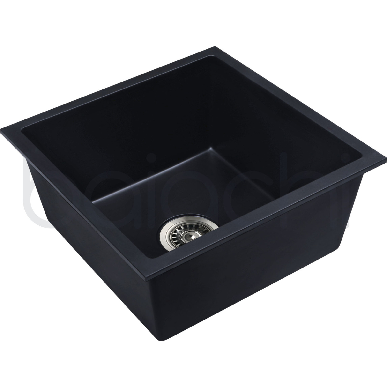 Baiachi 450 x 450 Single Bowl Granite Kitchen Sink Black with Black Waste