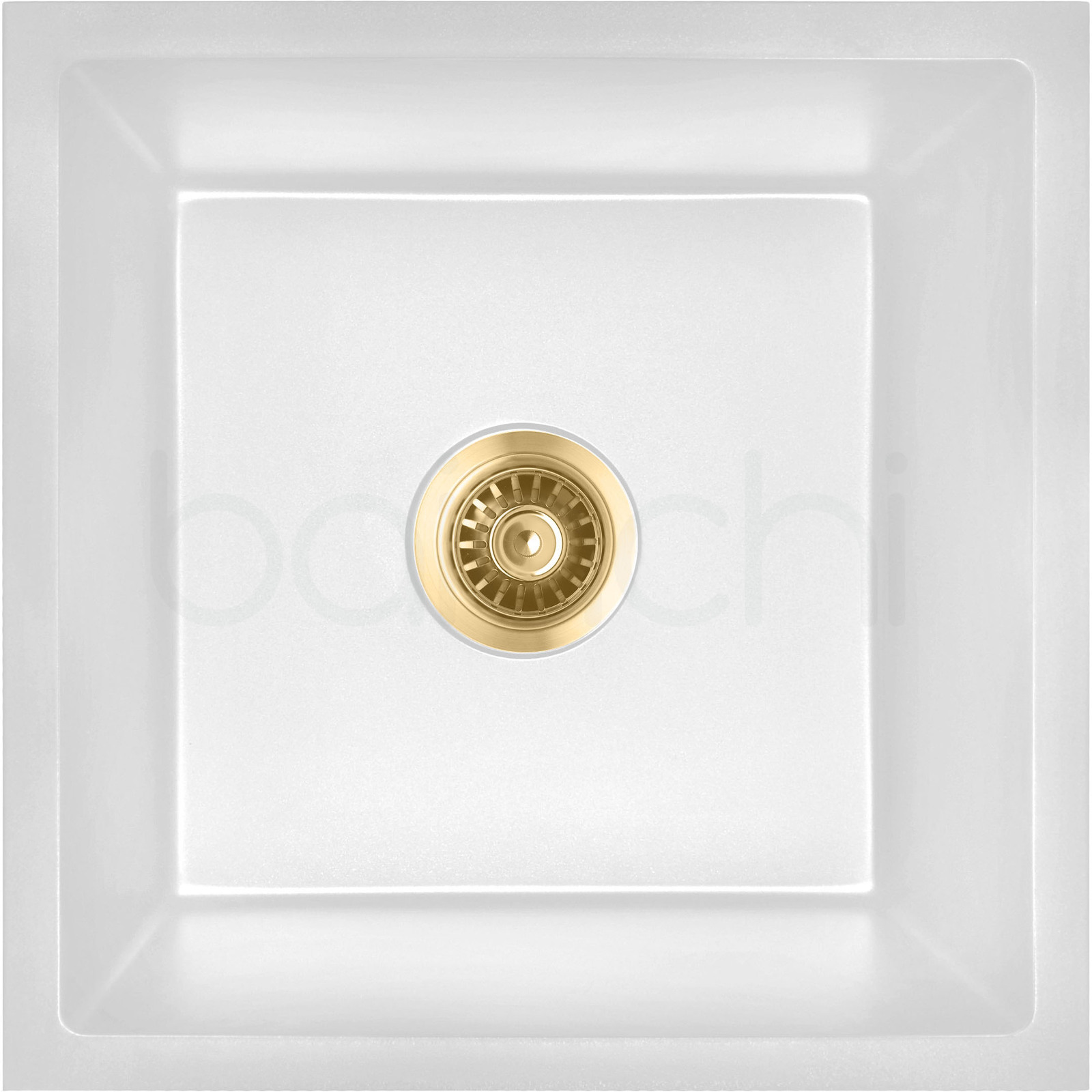 Baiachi Single Bowl Granite Kitchen Sink White with Brushed Gold Waste