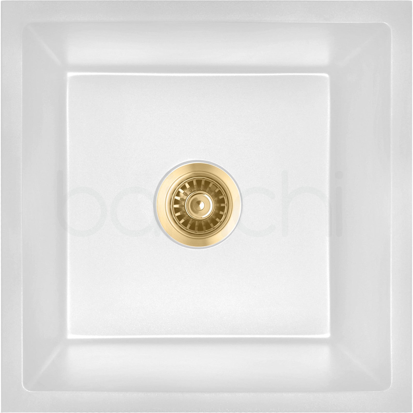 Baiachi Single Bowl Granite Kitchen Sink White with Brushed Gold Waste