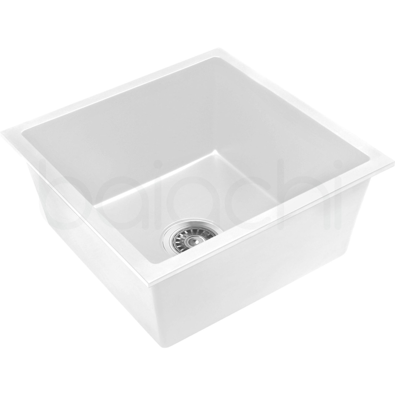 Baiachi 450 x 450 Single Bowl Granite Kitchen Sink White with Brushed Copper Waste